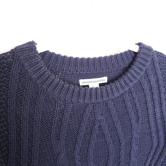 Amazon Essentials Blue Cable Knit Crew Neck Pattern LONG Sleeve Sweater Size XS - Picture 4 of 13